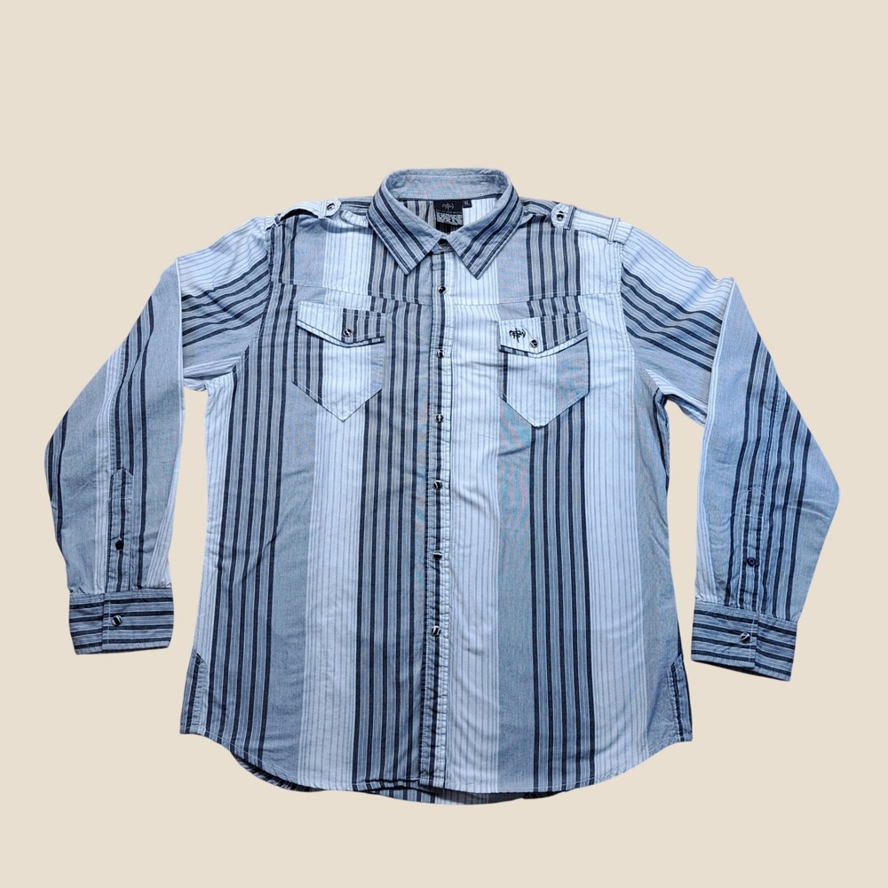 Not Of This‎ World Button Down Shirt Mens XL Blue Grey Excellent Back Embroidery